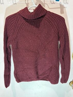 Kids Cozy Ribbed Turtleneck Sweater in Burgundy
